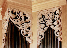 pipe shade carving, Carved ornament & flower, Fritts pipe organ, Grace Lutheran, Tacoma, WA